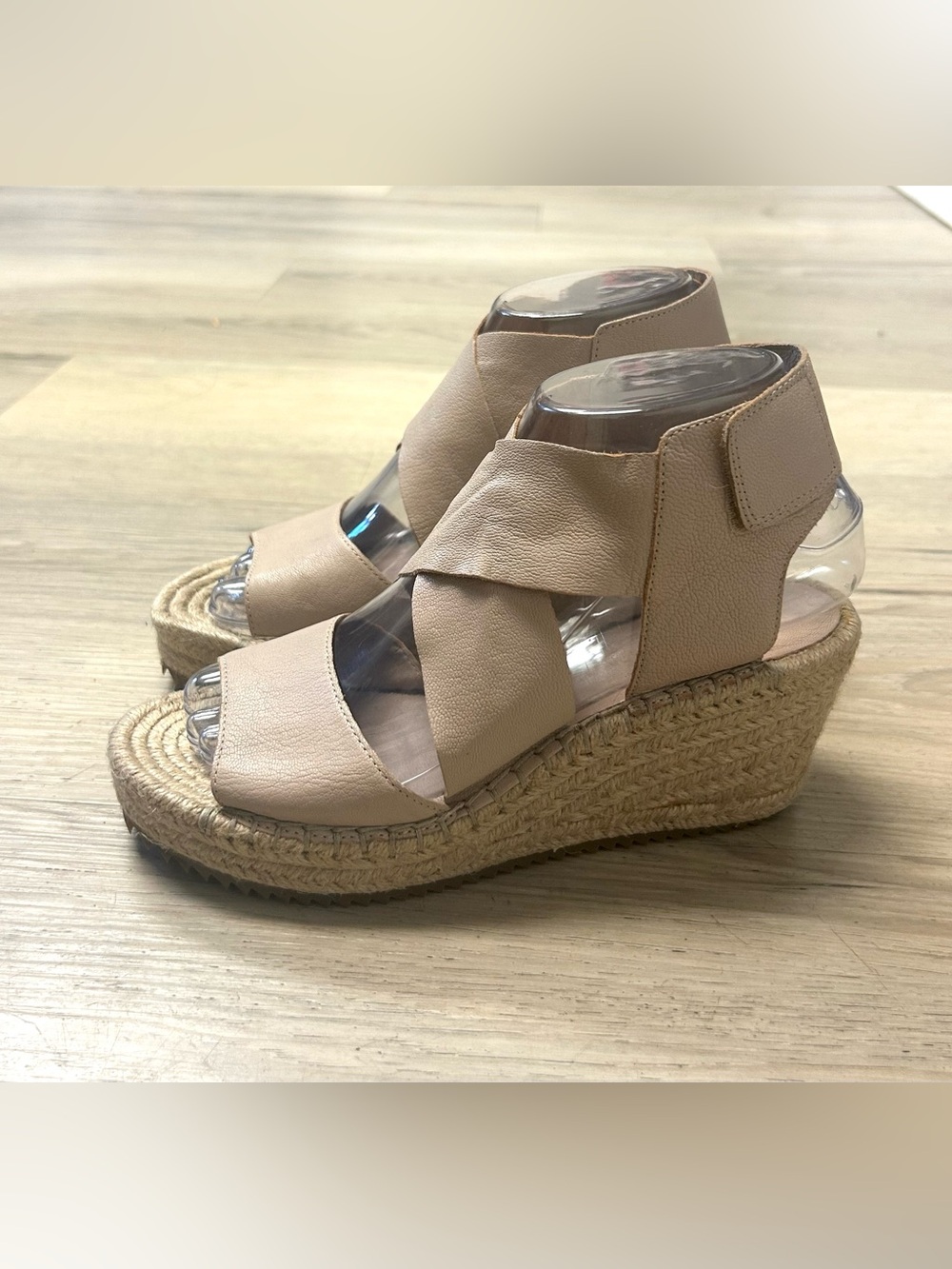 Eileen Fisher Sandals Willow Espadrille Sz 6 Tumbled Leather Wedge nude pink - Picture 12 of 13